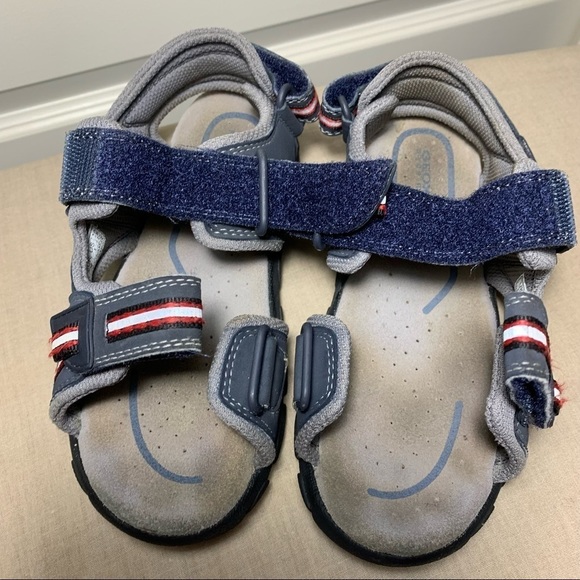 Geox Boy Size 32 Breathable Hook and Loop Blue Sandal Suede insole Open Toe Shoe - Picture 8 of 9